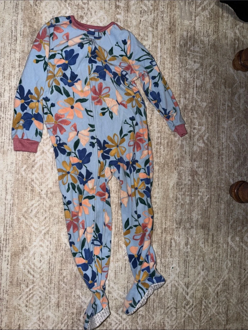 Carter's Blue Floral Footed Pajama Set with Pink Trim